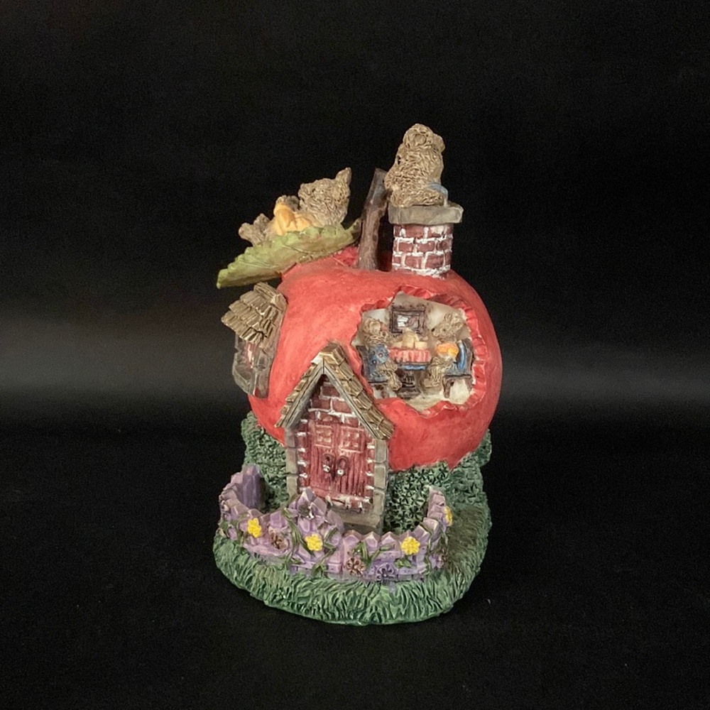 1994 Youngs Mouse Mice Red Apple House Chimney Picket Fence Purple Yellow Flower